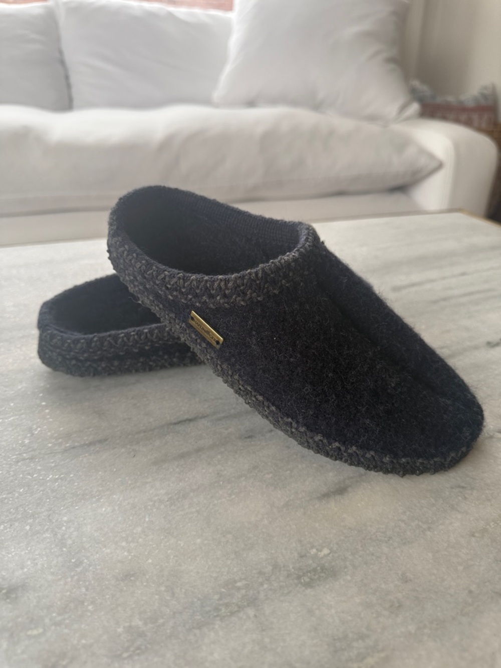 Haflinger Cozy Black Wool Slip-On Slippers